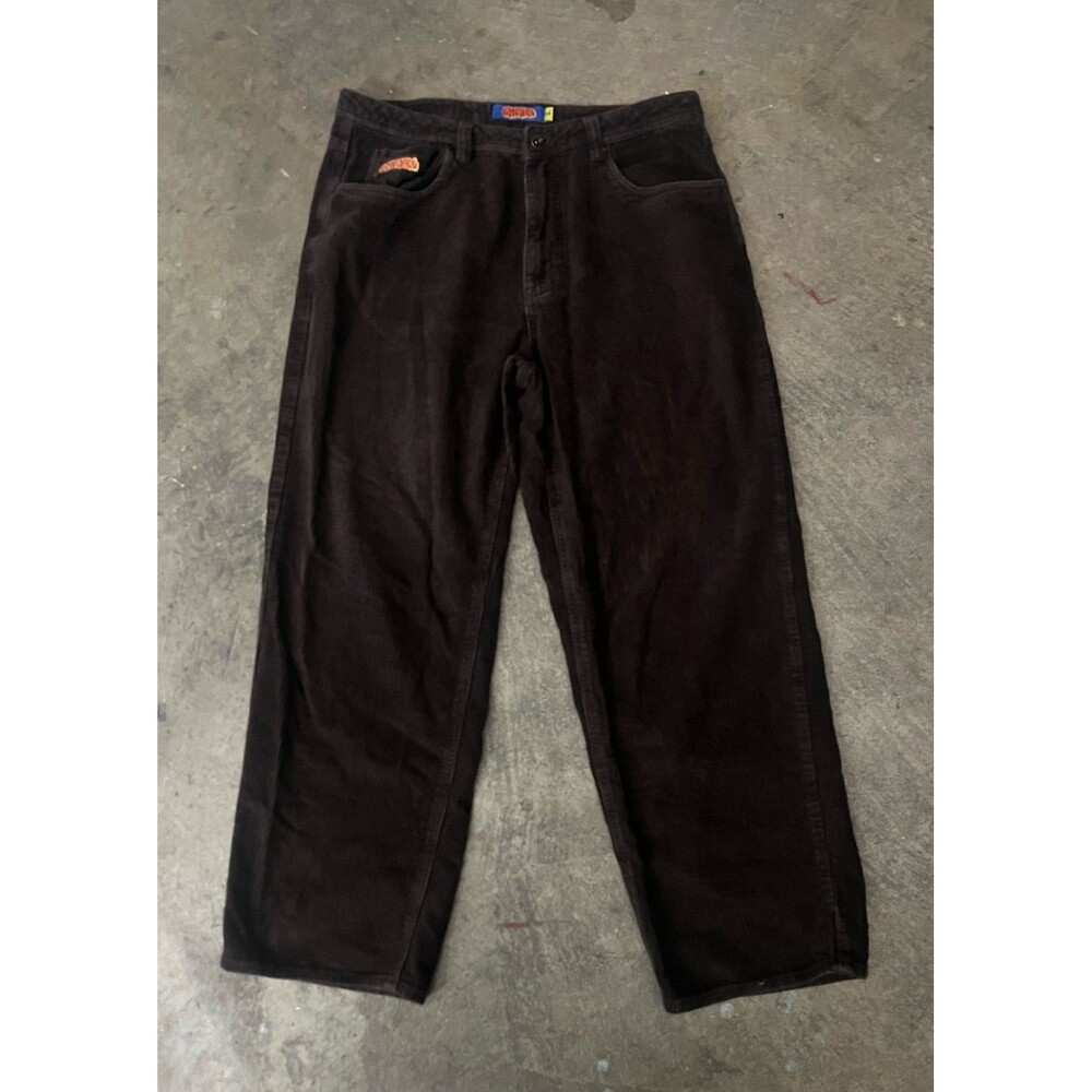 Empyre Relax Wide Corduroy Jeans Skater Baggy Wide Leg Y2K Dark Brown 34 - Picture 2 of 2